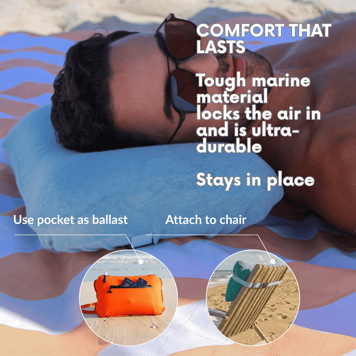 3-in-1 Inflatable Beach Pillow, Waterproof Dry Bag &amp; Swim Buoy