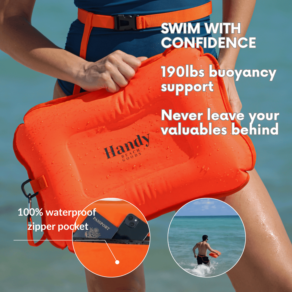3-in-1 Inflatable Beach Pillow, Waterproof Dry Bag &amp; Swim Buoy