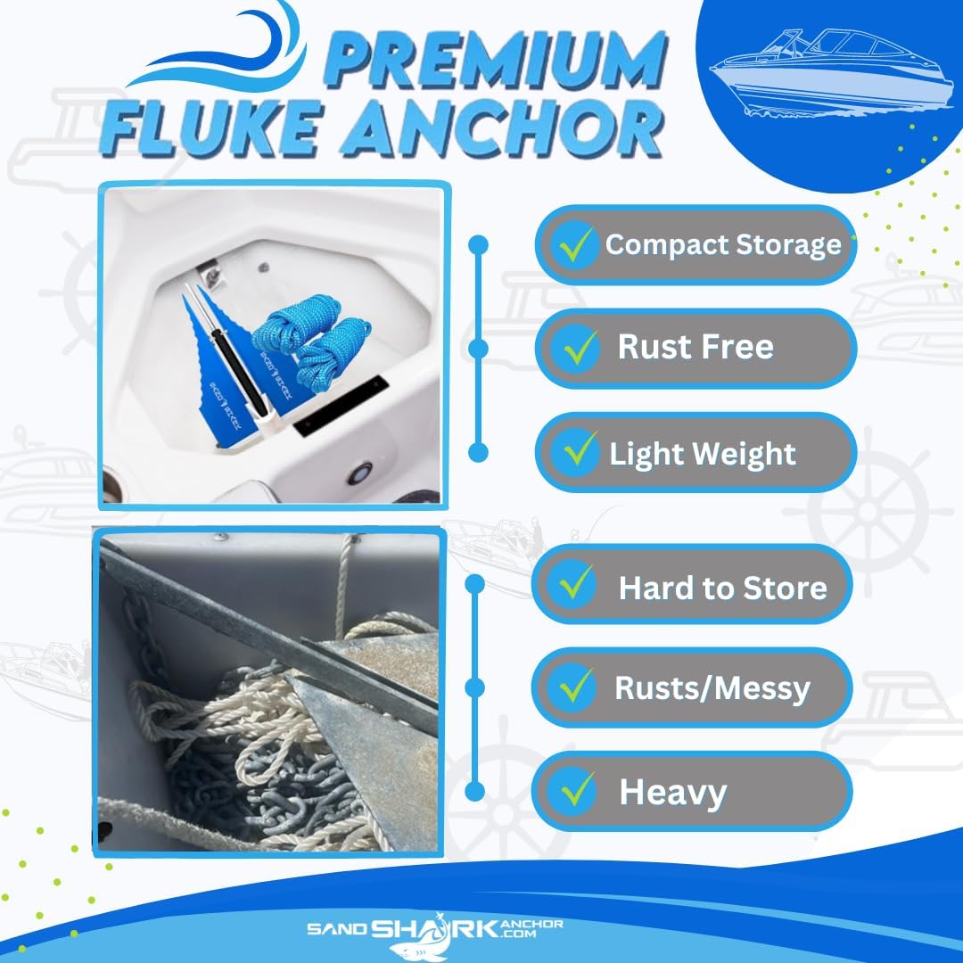 Fluke Anchor by Sandshark – Premium Anchor for Boats &amp; Pontoons
