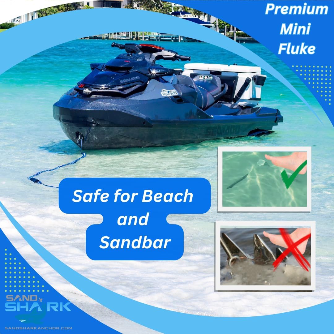 Mini Fluke Anchor– Compact, Powerful Anchor for Jet Skis, PWCs, Kayak, &amp; Small Boats (Anchor, Line, Case)