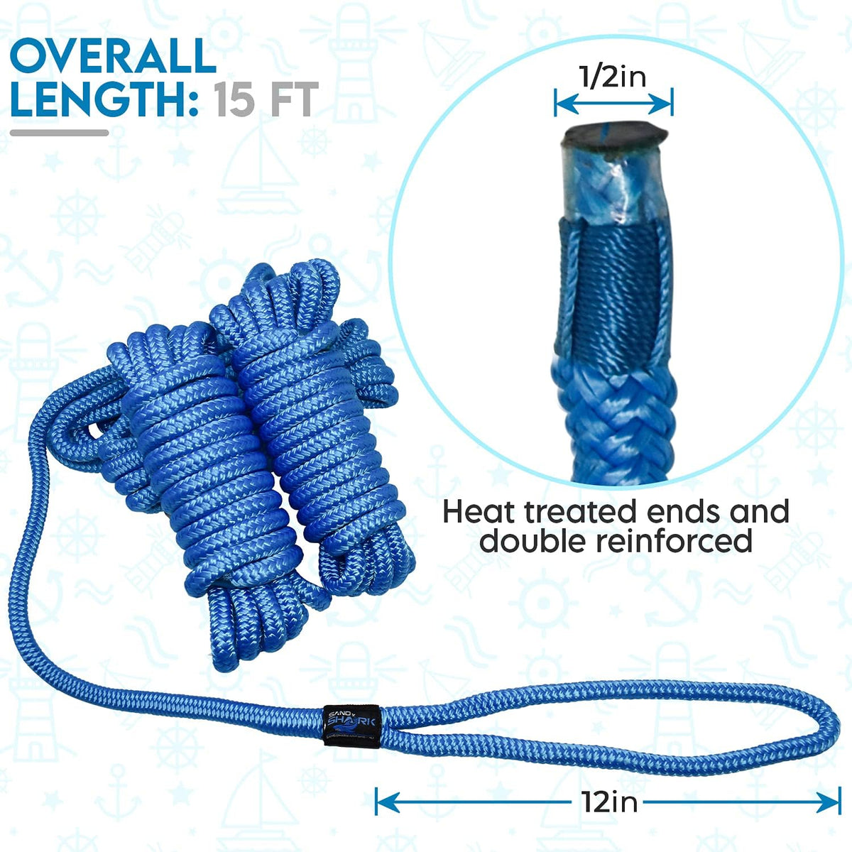 4-Pack Premium Dock Lines – Heavy Duty for Boats, Jet Skis, and Pontoons (1/2&quot;x15&#39;)