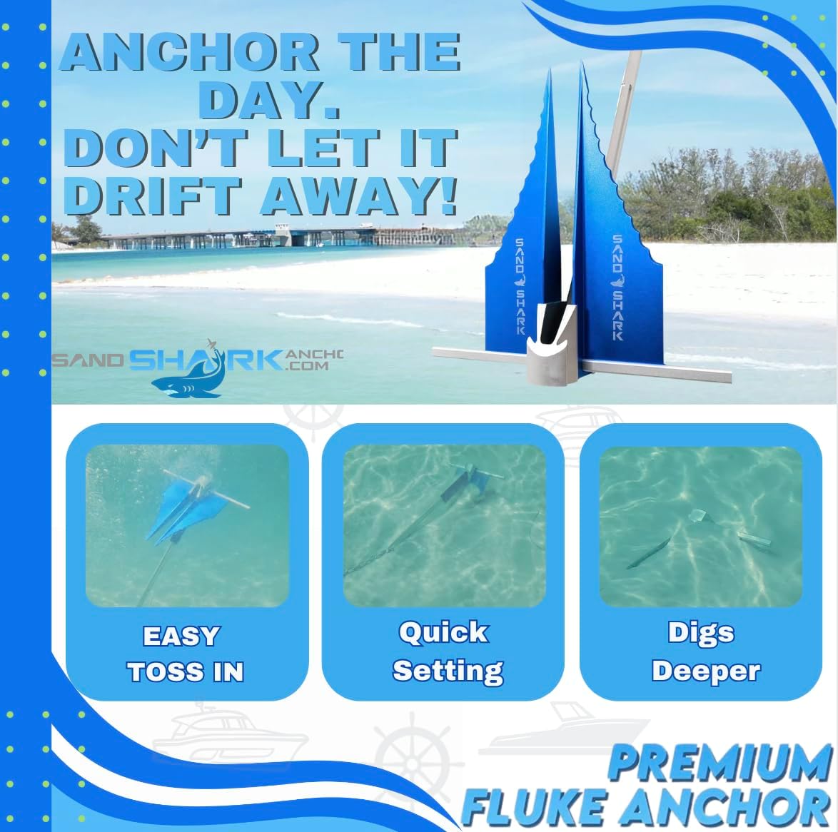Fluke Anchor by Sandshark – Premium Anchor for Boats &amp; Pontoons