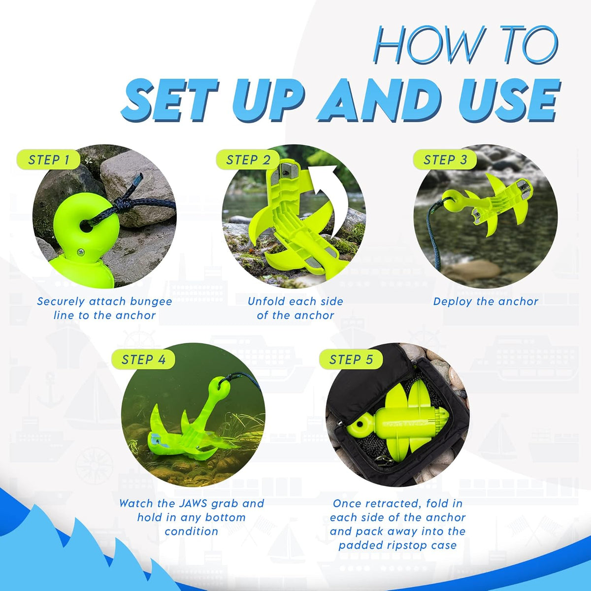 JAWS Anchor – Kayaks, Jet Skis, and Small Boats (Anchor, Line, Case)