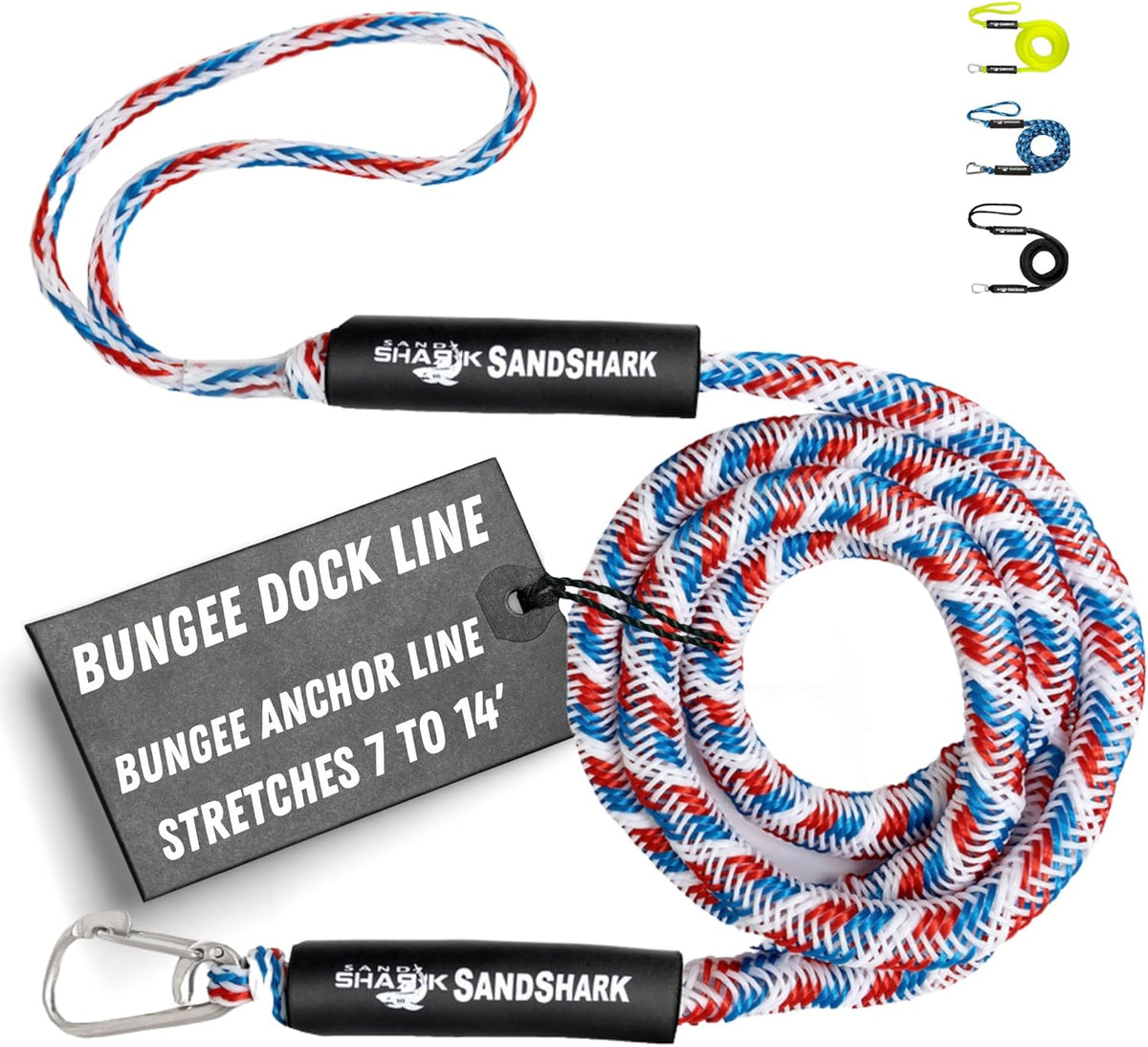 7-14ft Bungee Dock Line, Anchor Line, by Sandshark – Perfect Docking Solution for Boats &amp; Jet Skis