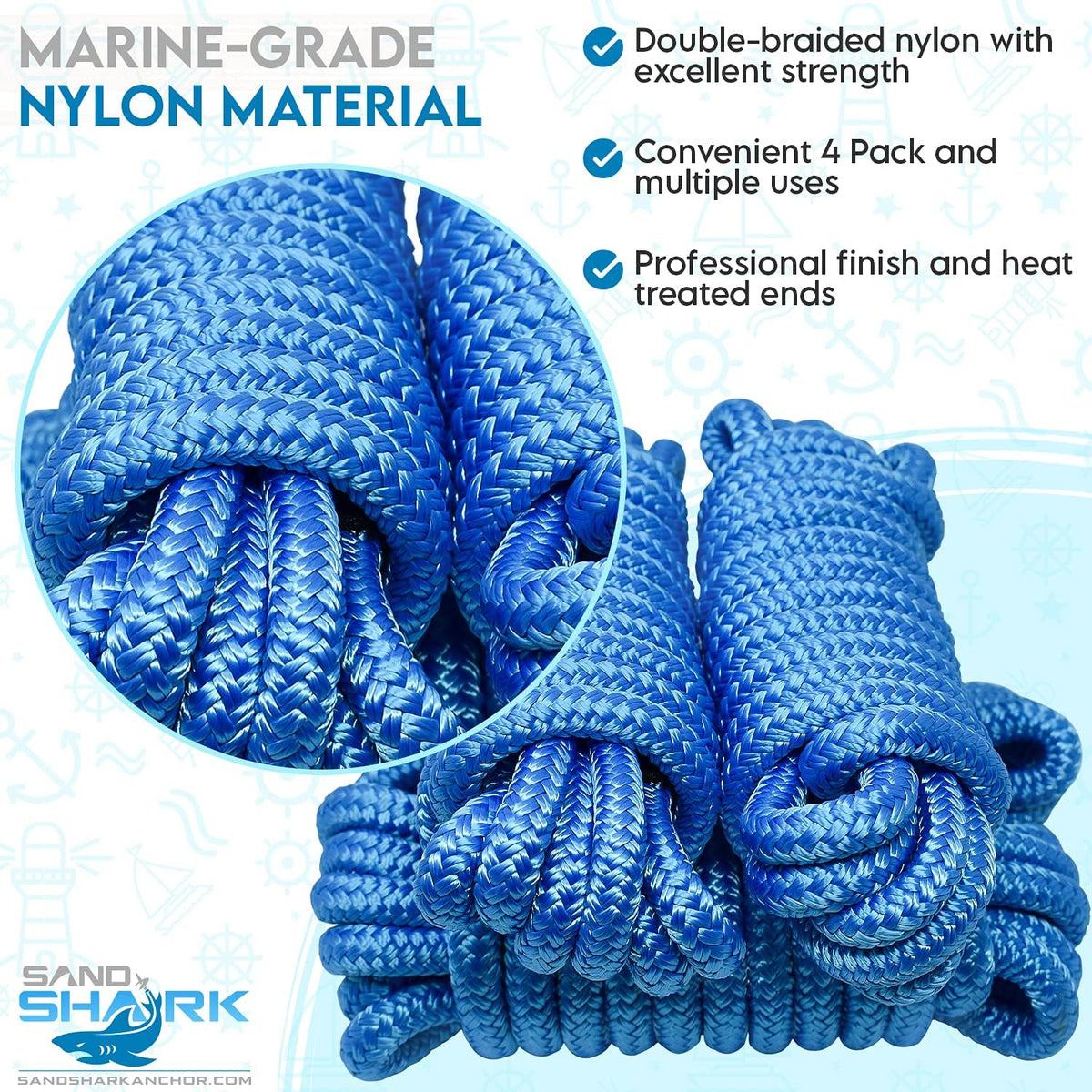 4-Pack Premium Dock Lines – Heavy Duty for Boats, Jet Skis, and Pontoons (1/2&quot;x15&#39;)