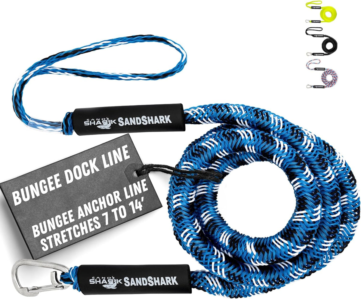 7-14ft Bungee Dock Line, Anchor Line, by Sandshark – Perfect Docking Solution for Boats &amp; Jet Skis
