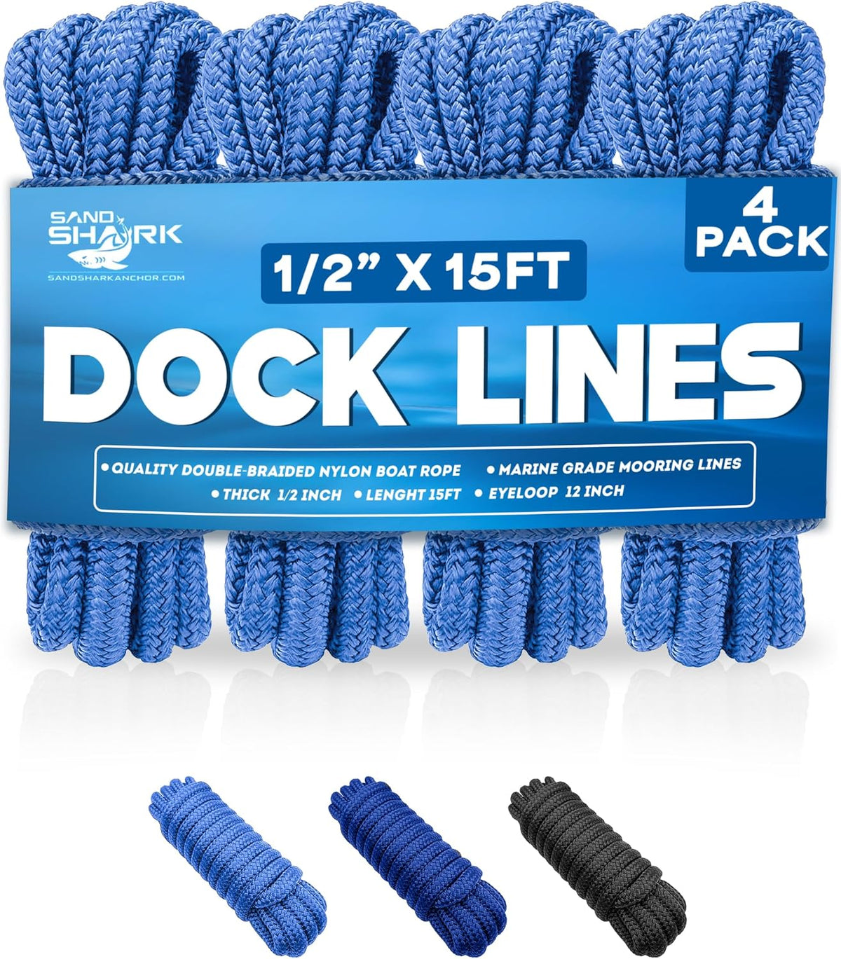 4-Pack Premium Dock Lines – Heavy Duty for Boats, Jet Skis, and Pontoons (1/2&quot;x15&#39;)