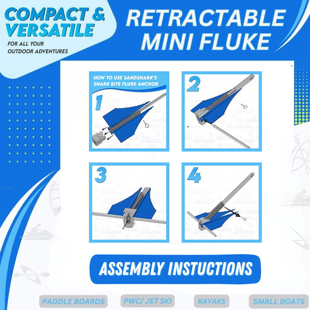 Mini Fluke Anchor– Compact, Powerful Anchor for Jet Skis, PWCs, Kayak, &amp; Small Boats (Anchor, Line, Case)