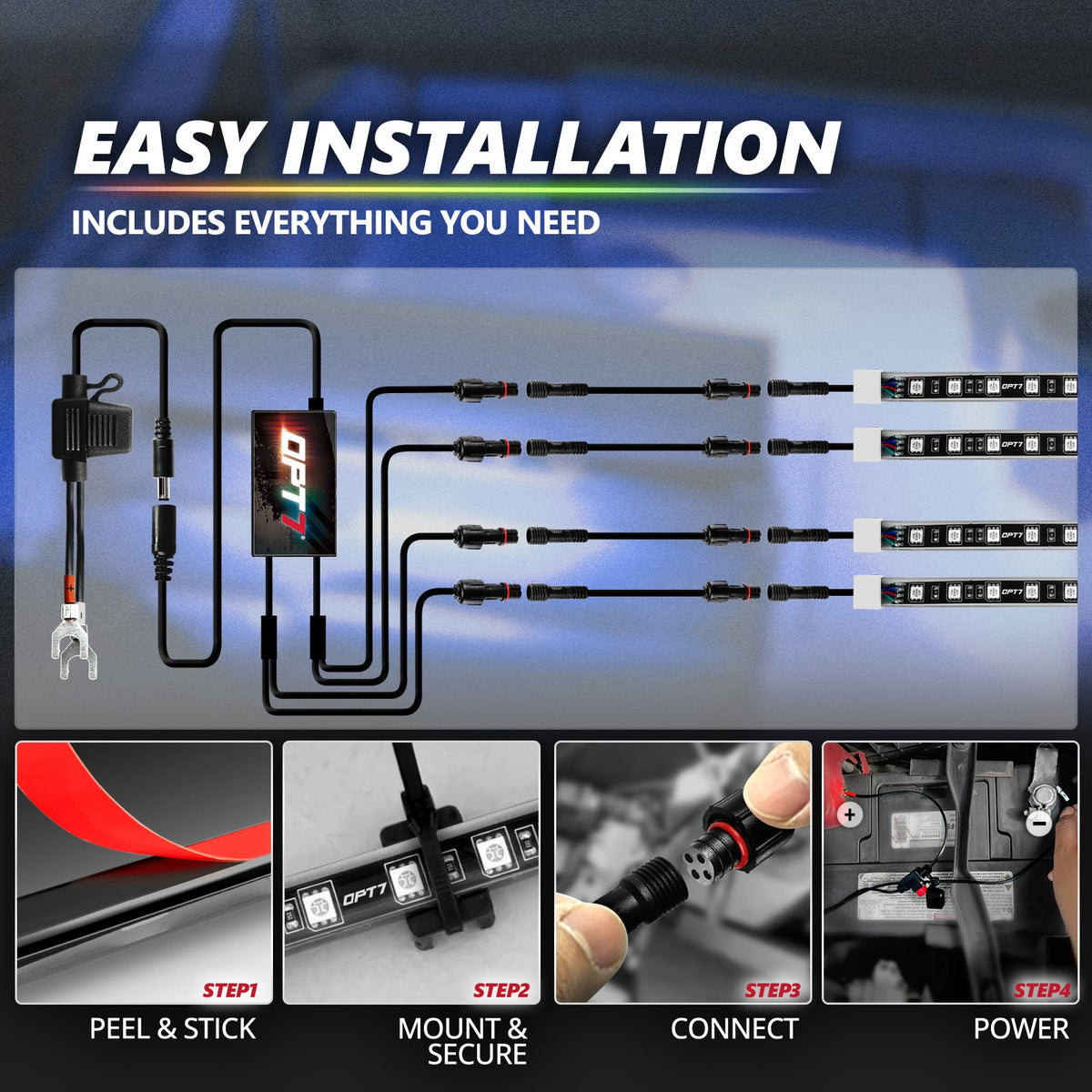AURA PRO Boat Interior LED Lighting Kit 4 x 48-Inch Multi-Color Strips - Bluetooth Enabled APP Full Color Spectrum