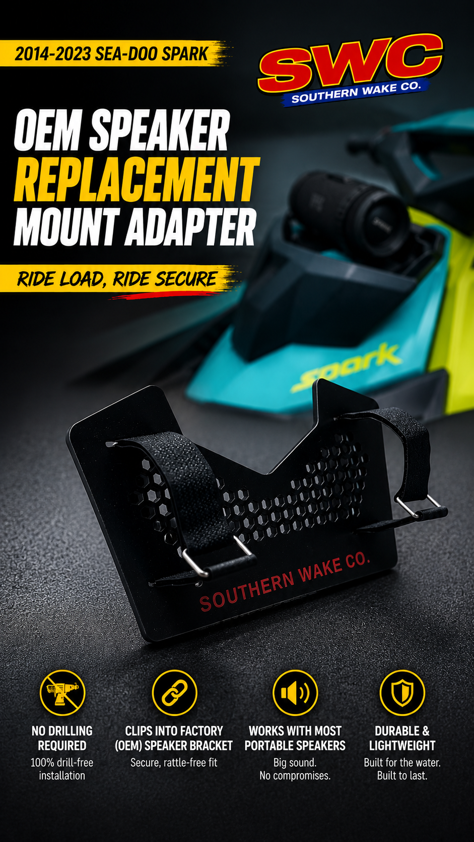 Sea-Doo Spark Portable Speaker Mount Adapter – 2014–2023