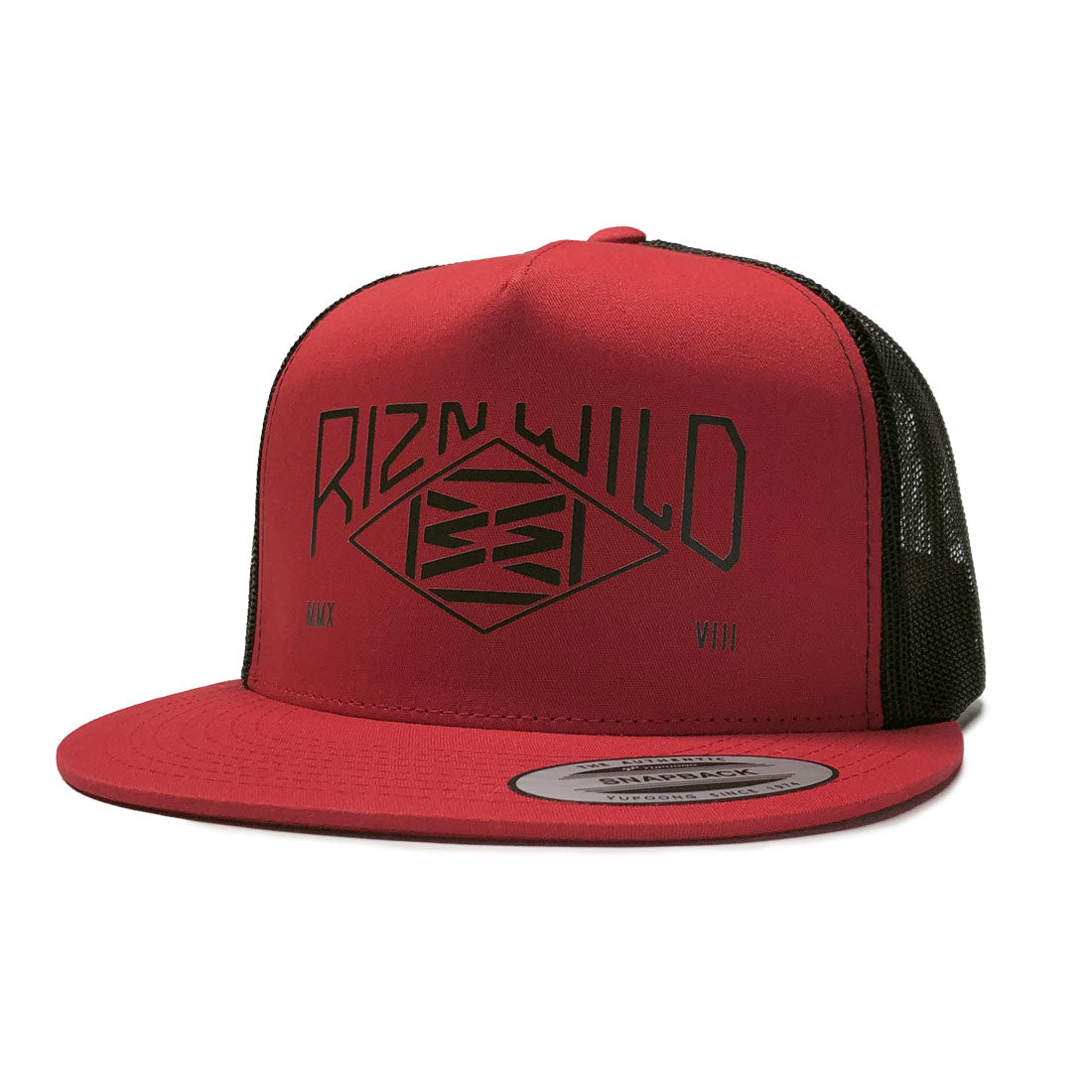 RANGE FLAT BILL TRUCKER HAT IN RED/BLACK