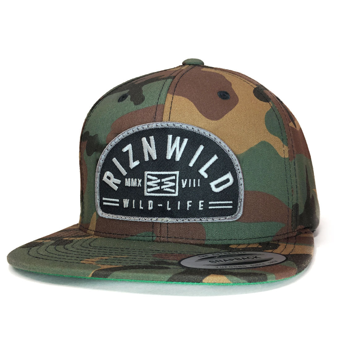 VAULT FLAT BILL SNAPBACK HAT IN GREEN CAMO