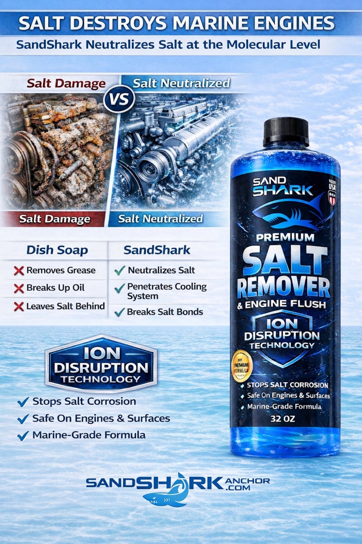 2-in-1 Boat Salt Wash &amp; Engine Flush Boat Cleaner - 32oz