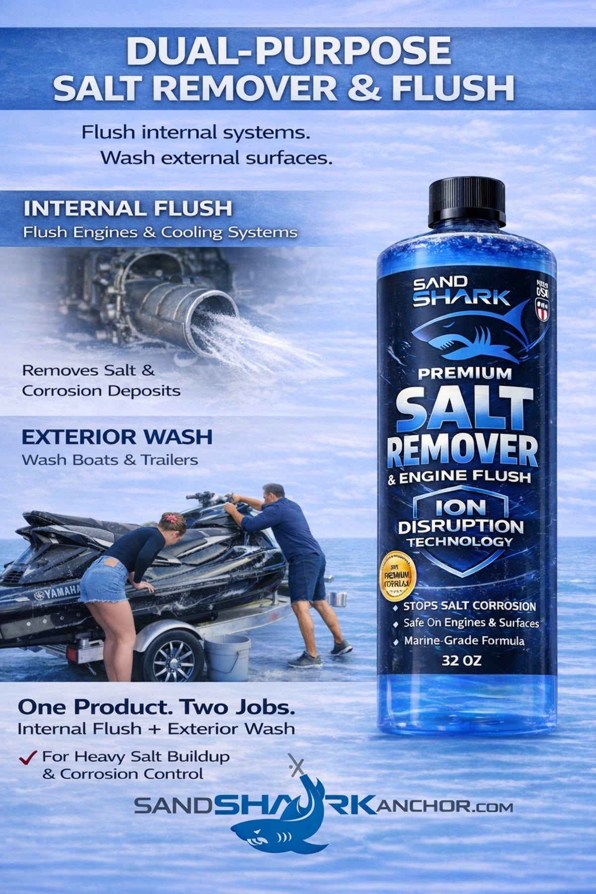 2-in-1 Boat Salt Wash &amp; Engine Flush Boat Cleaner - 32oz