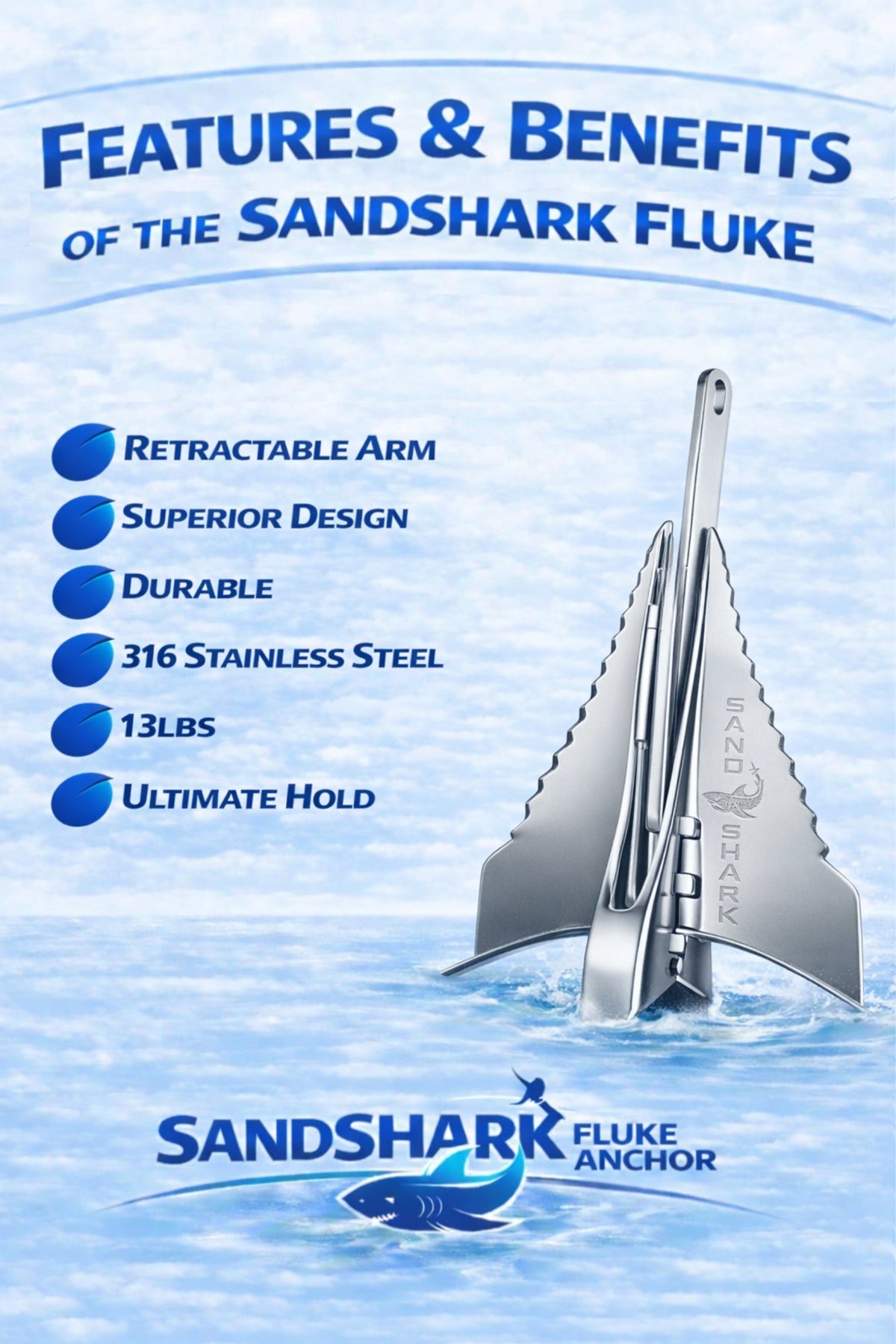 Premium 316 SS Fluke Anchor - Retractable Shaft (13 lbs.)