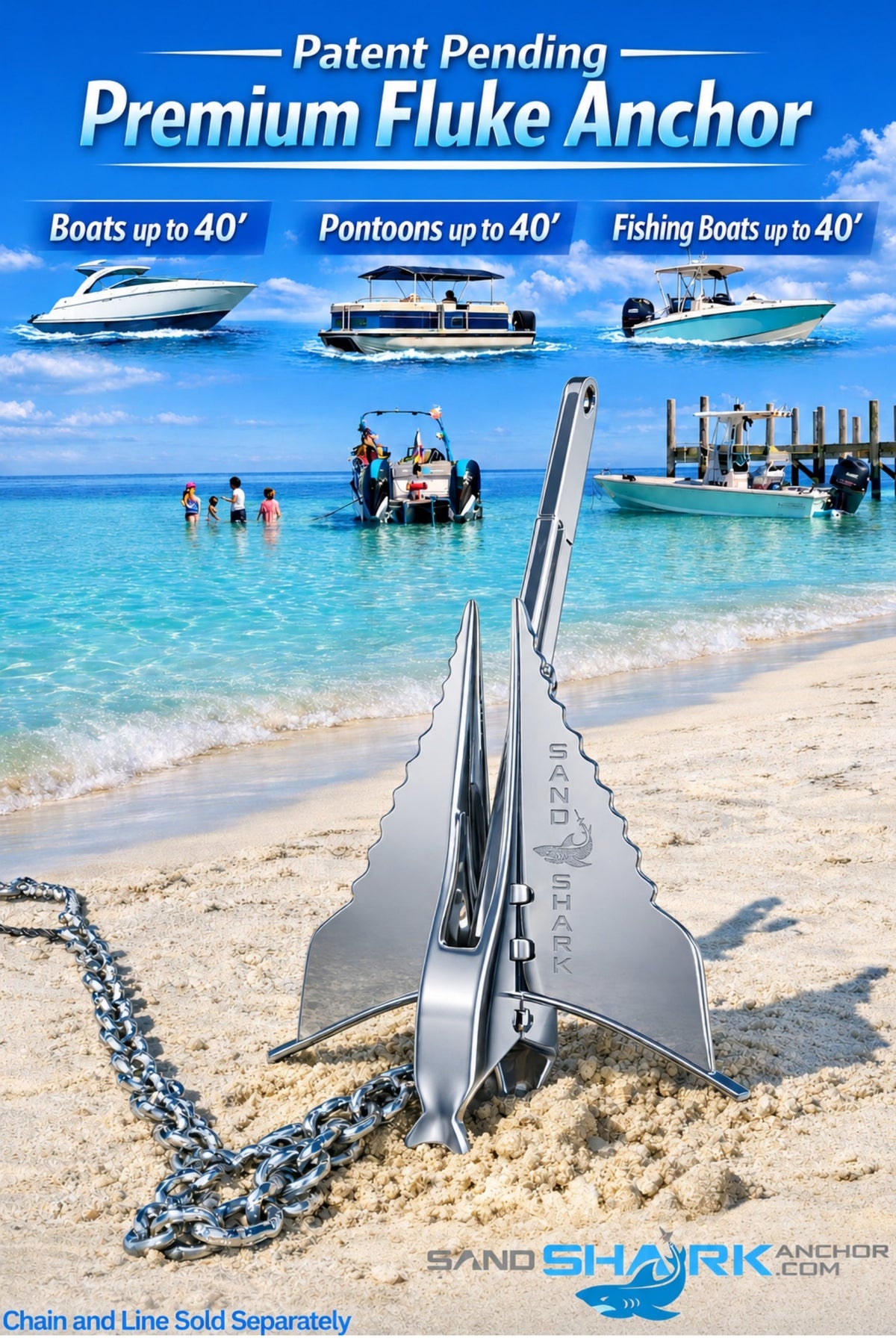 Premium 316 SS Fluke Anchor - Retractable Shaft (13 lbs.)
