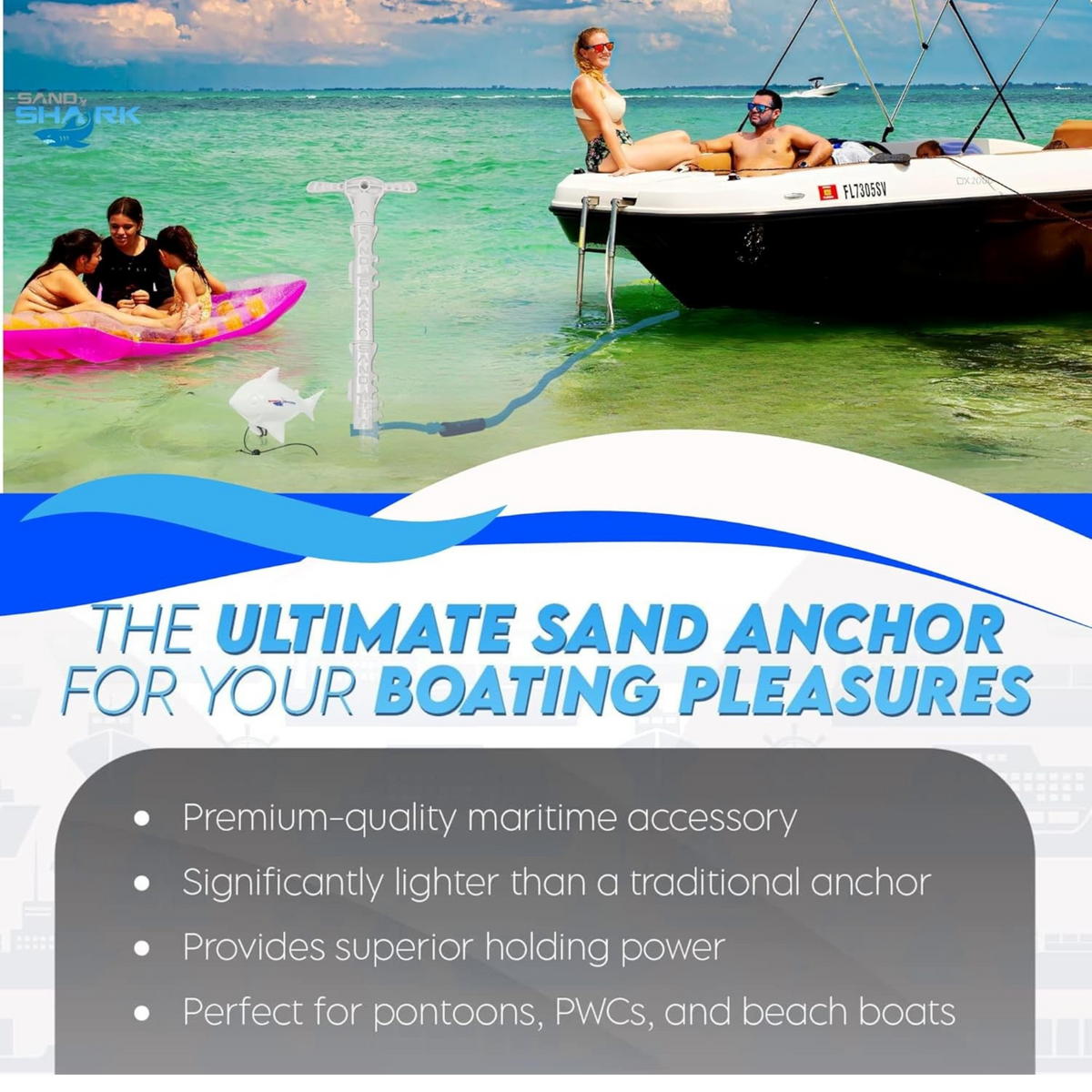 Sport Anchor - Shallow Water Anchor Pole for Boats and PWC. Easy Storage, High-Strength ABS (4&#39; tall)