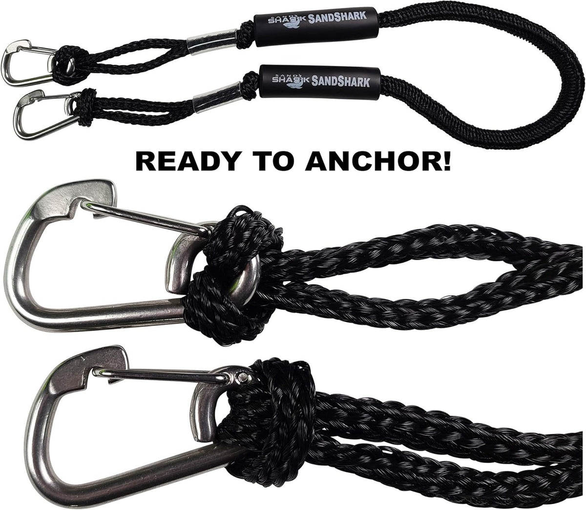 2PK SandShark Carabiner Clips 5/16&quot; (8mm) - Stainless Steel Clip for Boat Lines