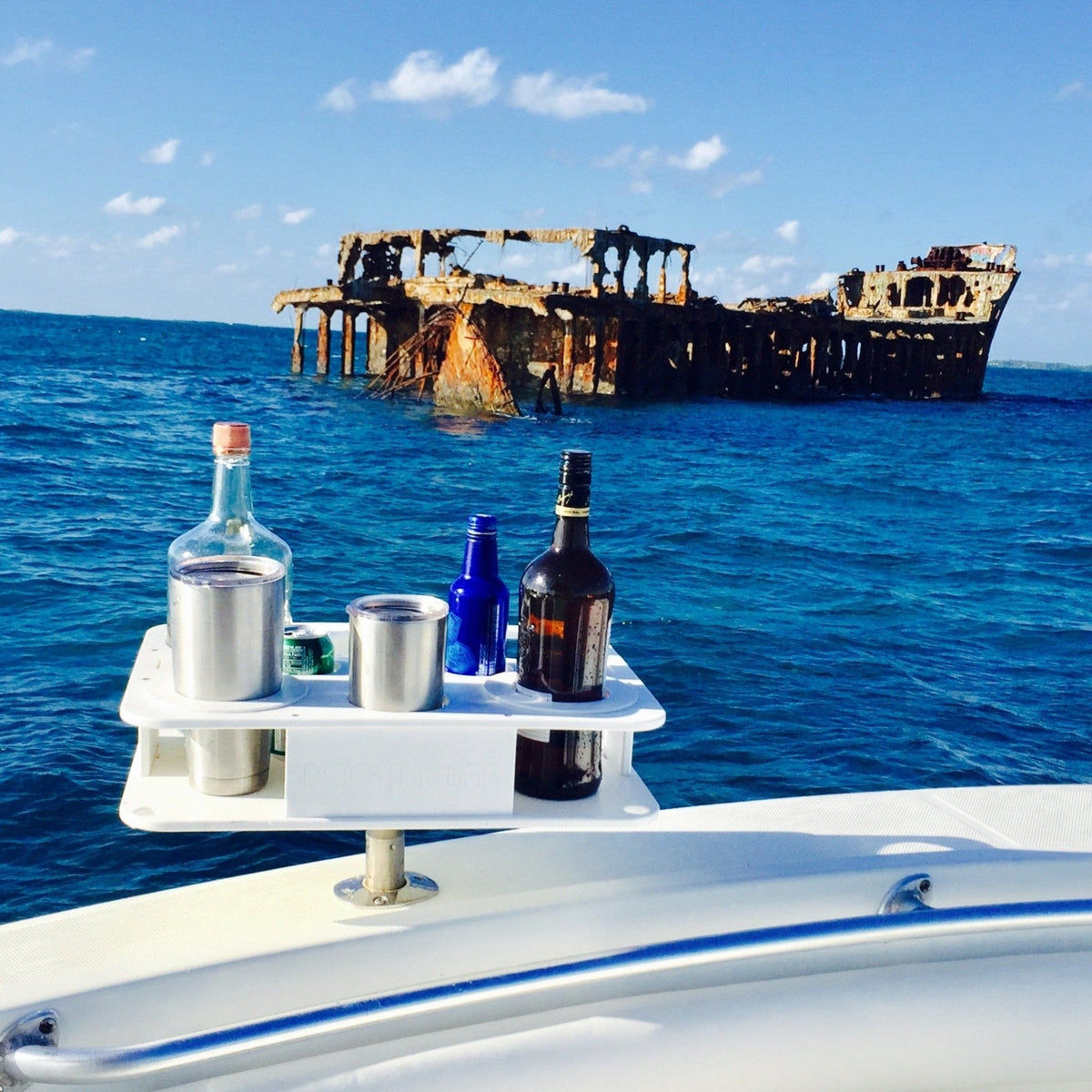 Docktail Boat Table Caddy with Adjustable Rod Holder Mount