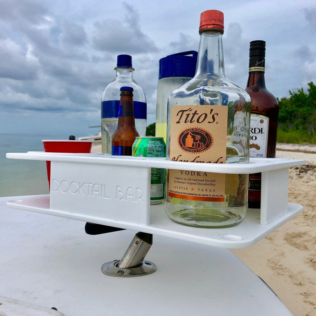 Docktail Boat Table Caddy with Adjustable Rod Holder Mount