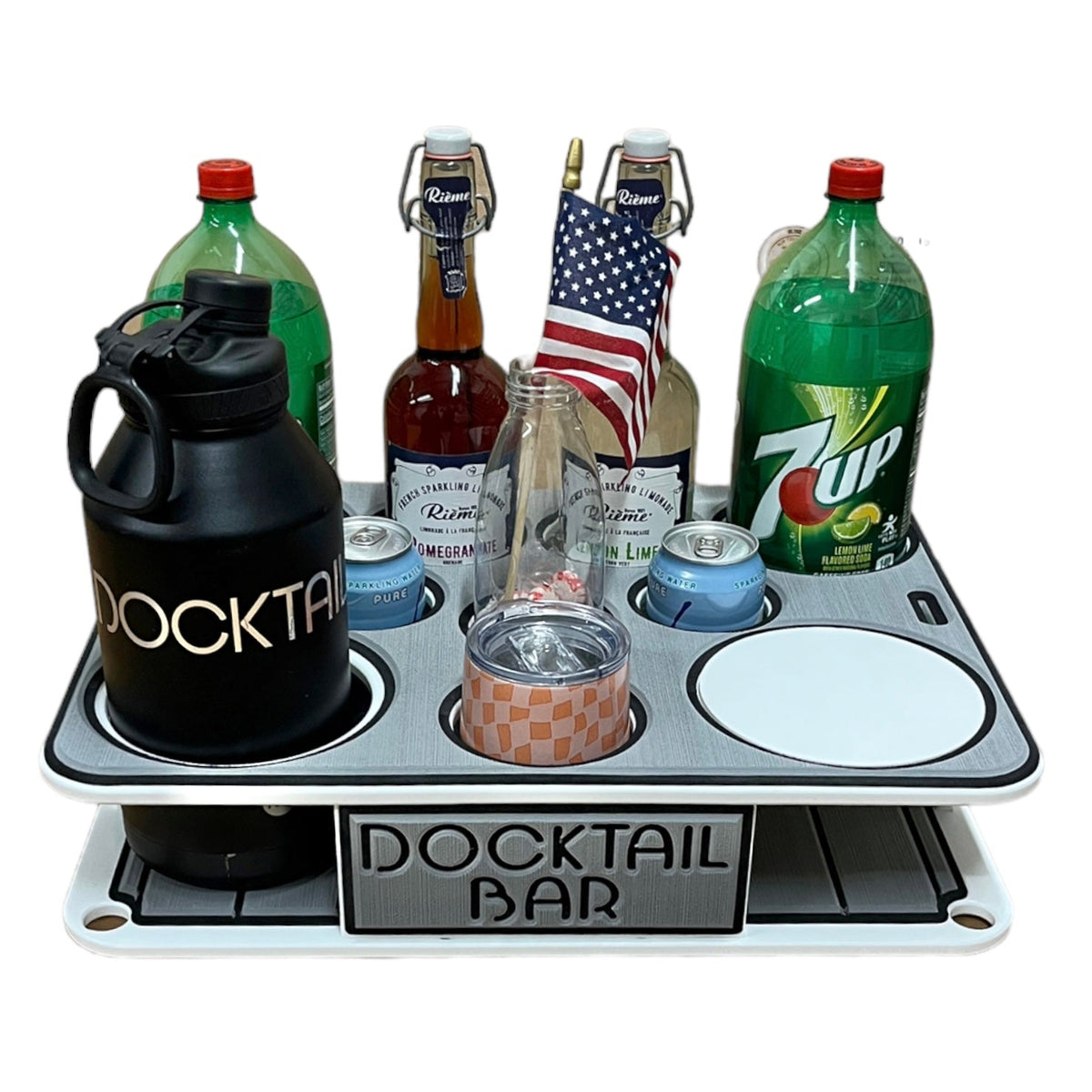 Docktail Boat Table Caddy with Adjustable Rod Holder Mount