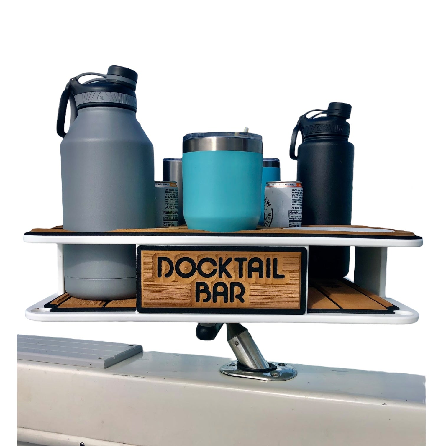 Docktail Boat Table Caddy with Adjustable Rod Holder Mount