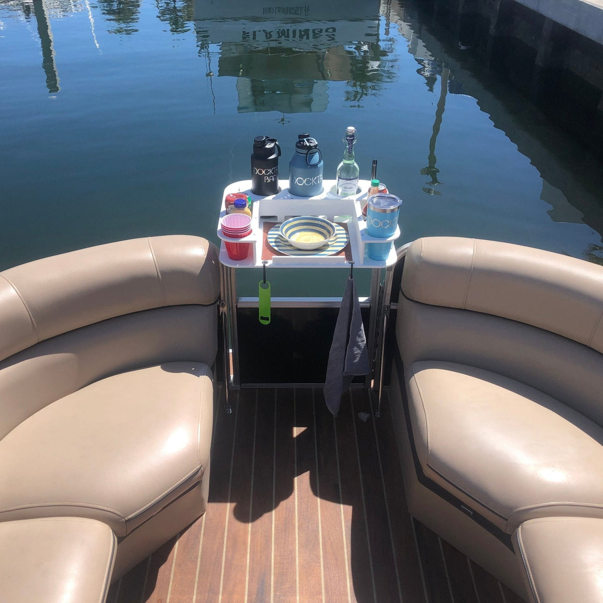 Docktail Butler Boat Table with Pontoon Boat Rail Mount