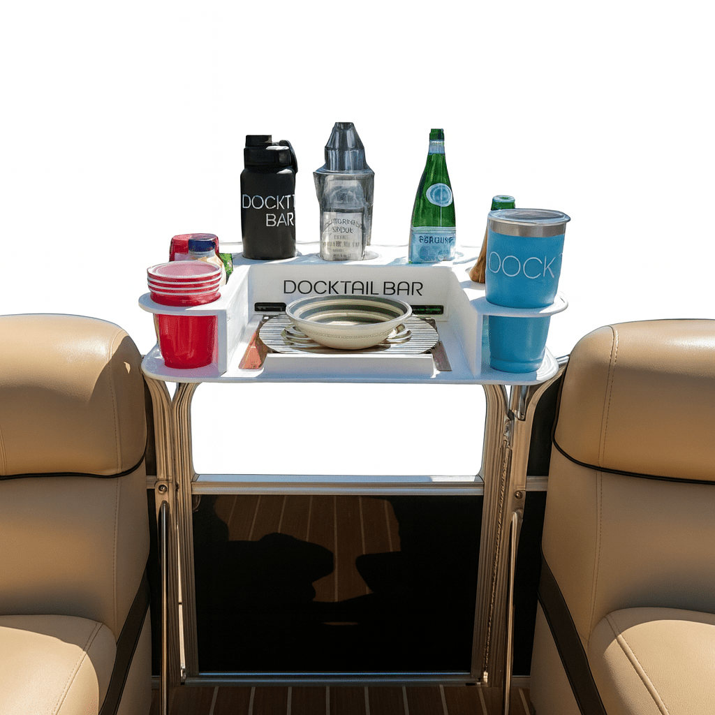 Docktail Butler Boat Table with Pontoon Boat Rail Mount