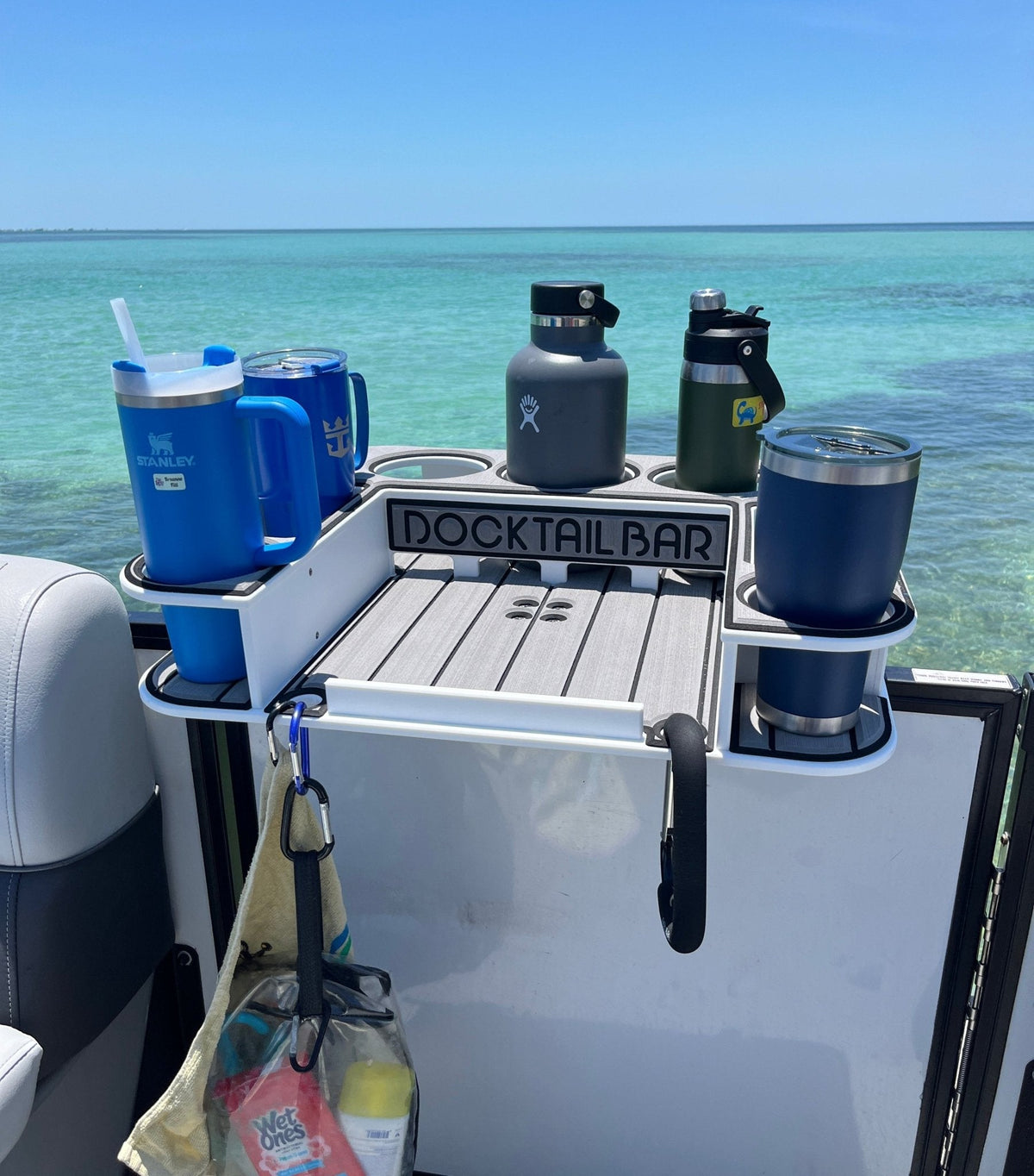 Docktail Butler Boat Table with Pontoon Boat Rail Mount