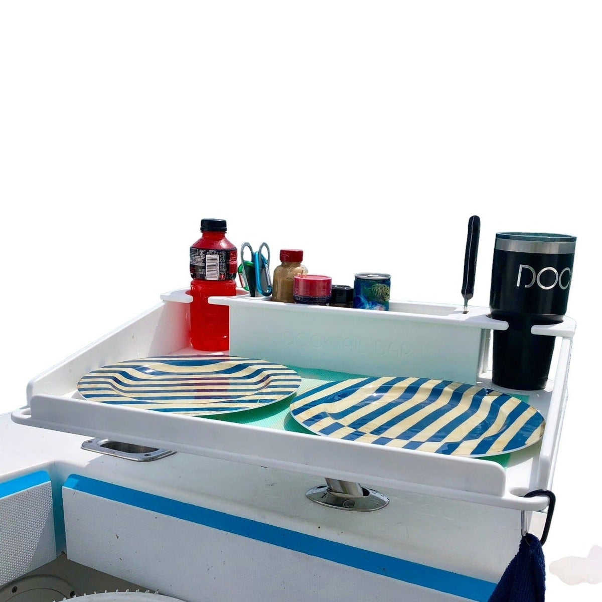 Docktail Utility Boat Table Accessory with Adjustable Rod Holder Mount