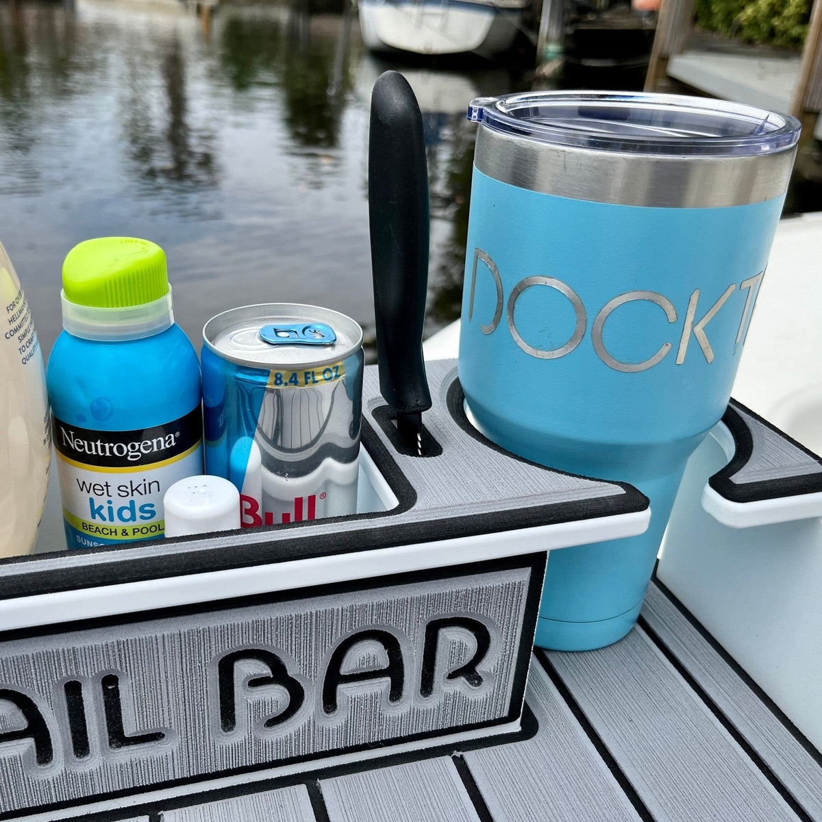 Docktail Utility Boat Table Accessory with Adjustable Rod Holder Mount