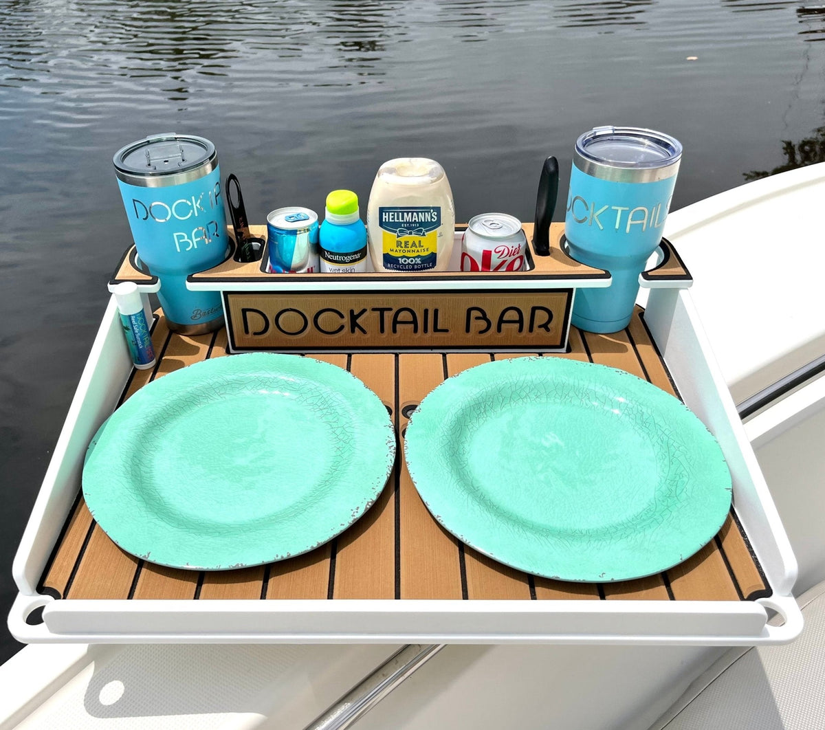 Docktail Utility Boat Table Accessory with Adjustable Rod Holder Mount