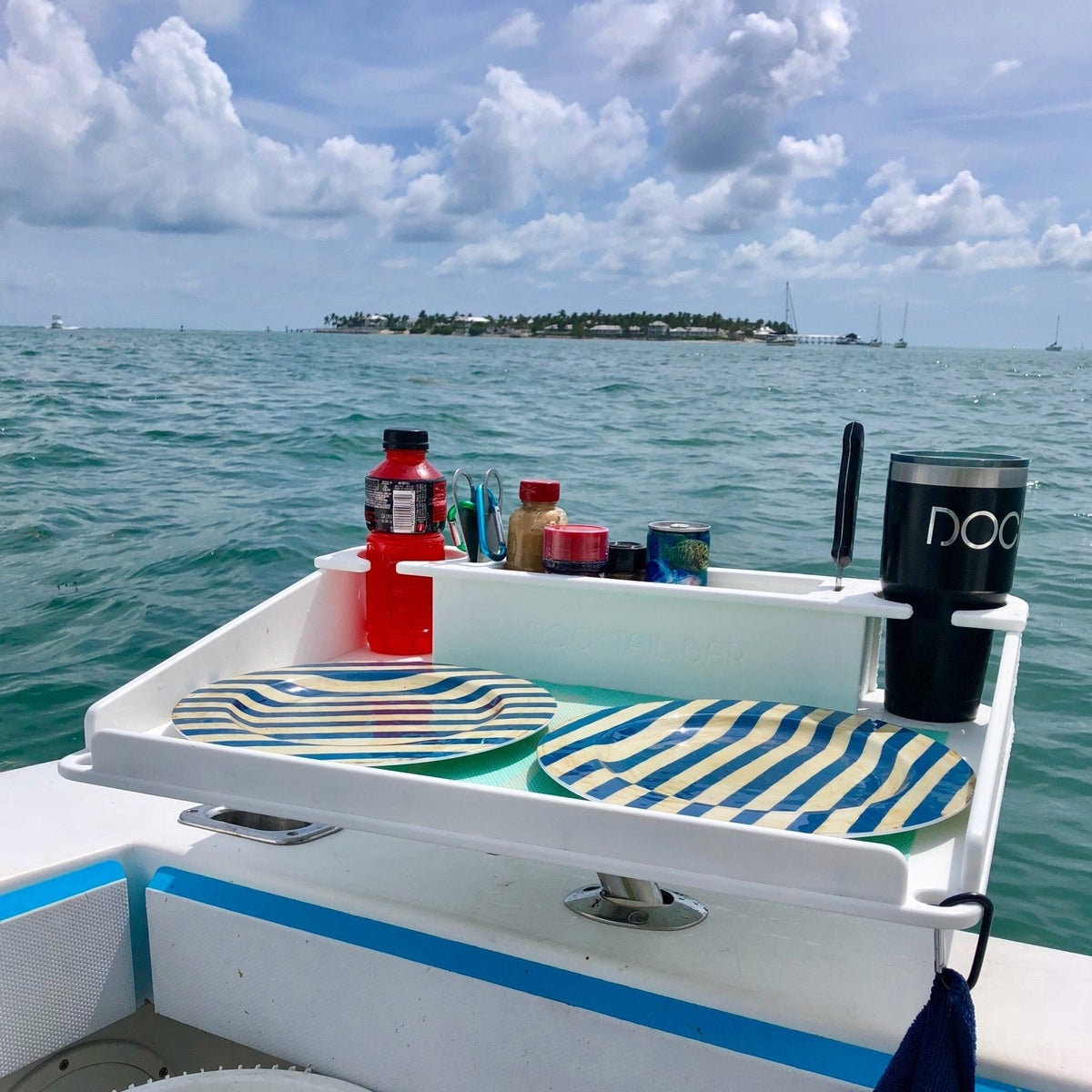 Docktail Utility Boat Table Accessory with Adjustable Rod Holder Mount