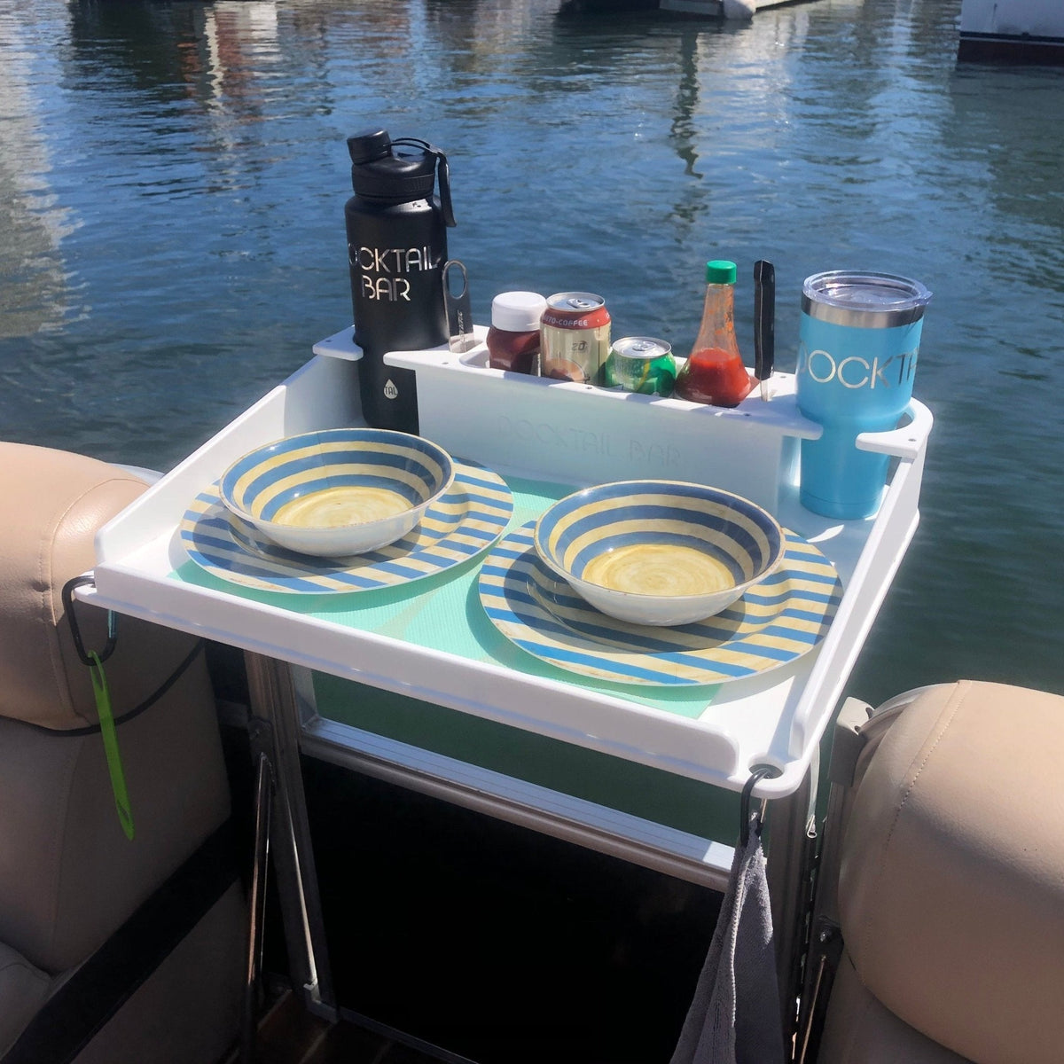 Docktail Utility Boat Table with Pontoon Boat Rail Mount