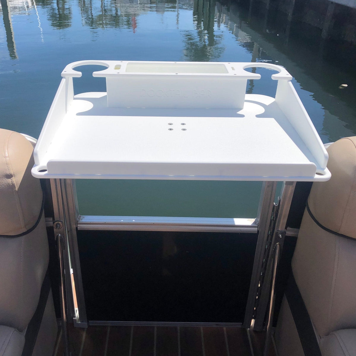 Docktail Utility Boat Table with Pontoon Boat Rail Mount
