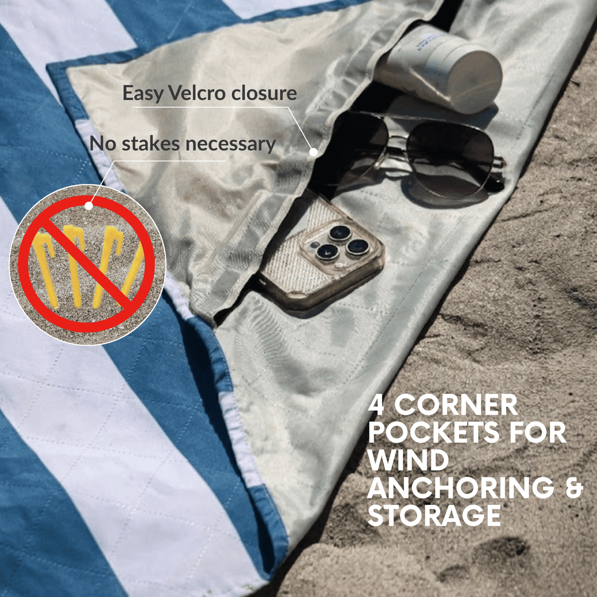 Oversized Waterproof &amp; Sand-Repellent Beach Blanket with Umbrella Port