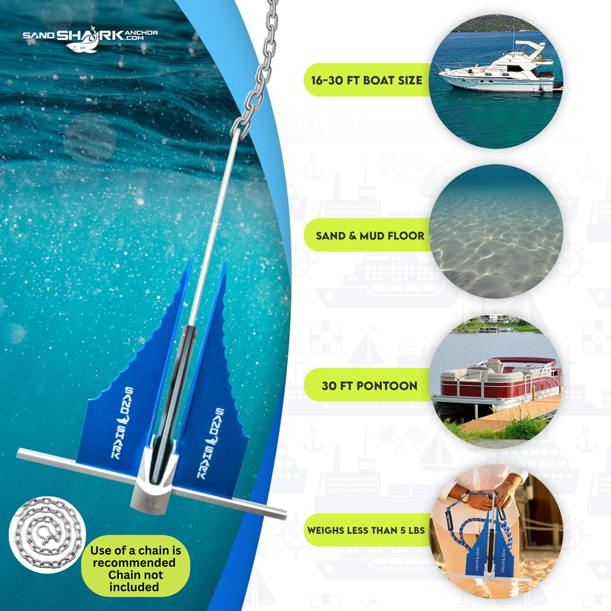 Fluke Anchor by Sandshark – Premium Anchor for Boats &amp; Pontoons